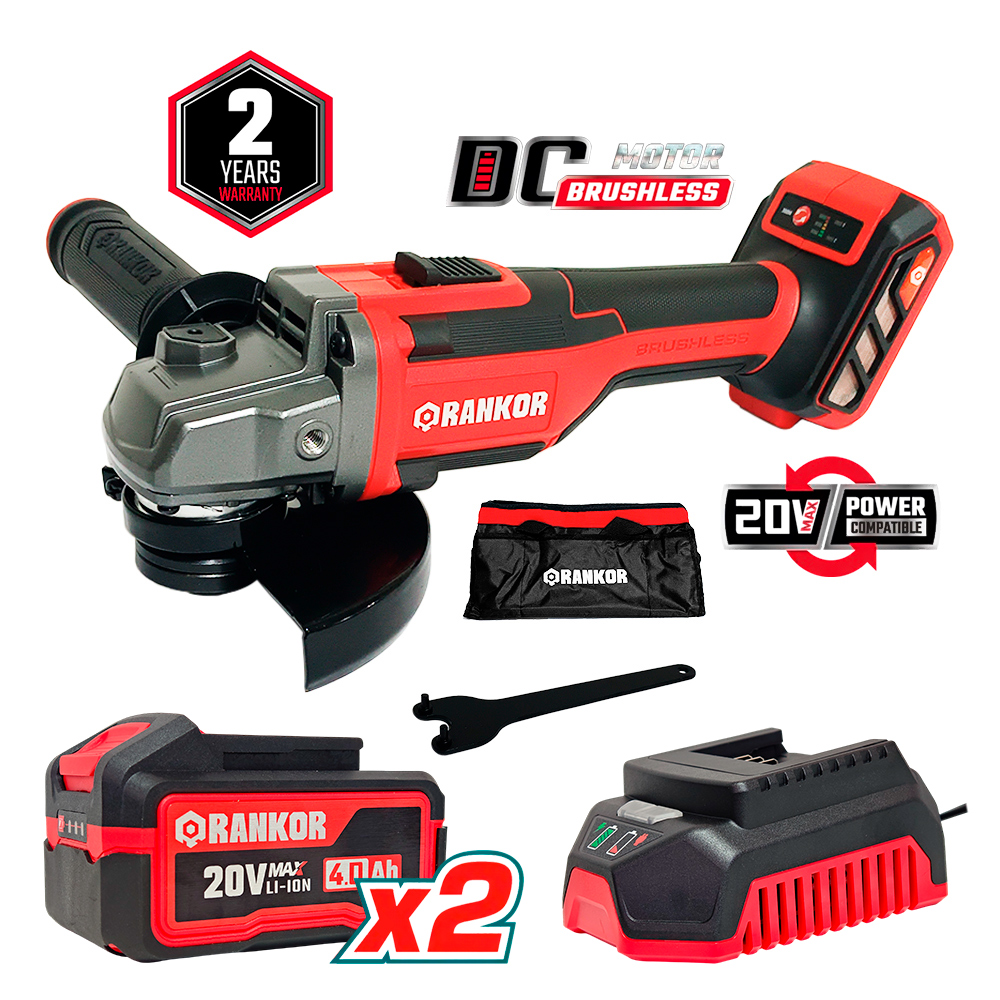 AMOLADORA INALAMBRICA 5' RANKOR RLAG20201 20V 2BAT X 4AH BRUSHLESS - 1