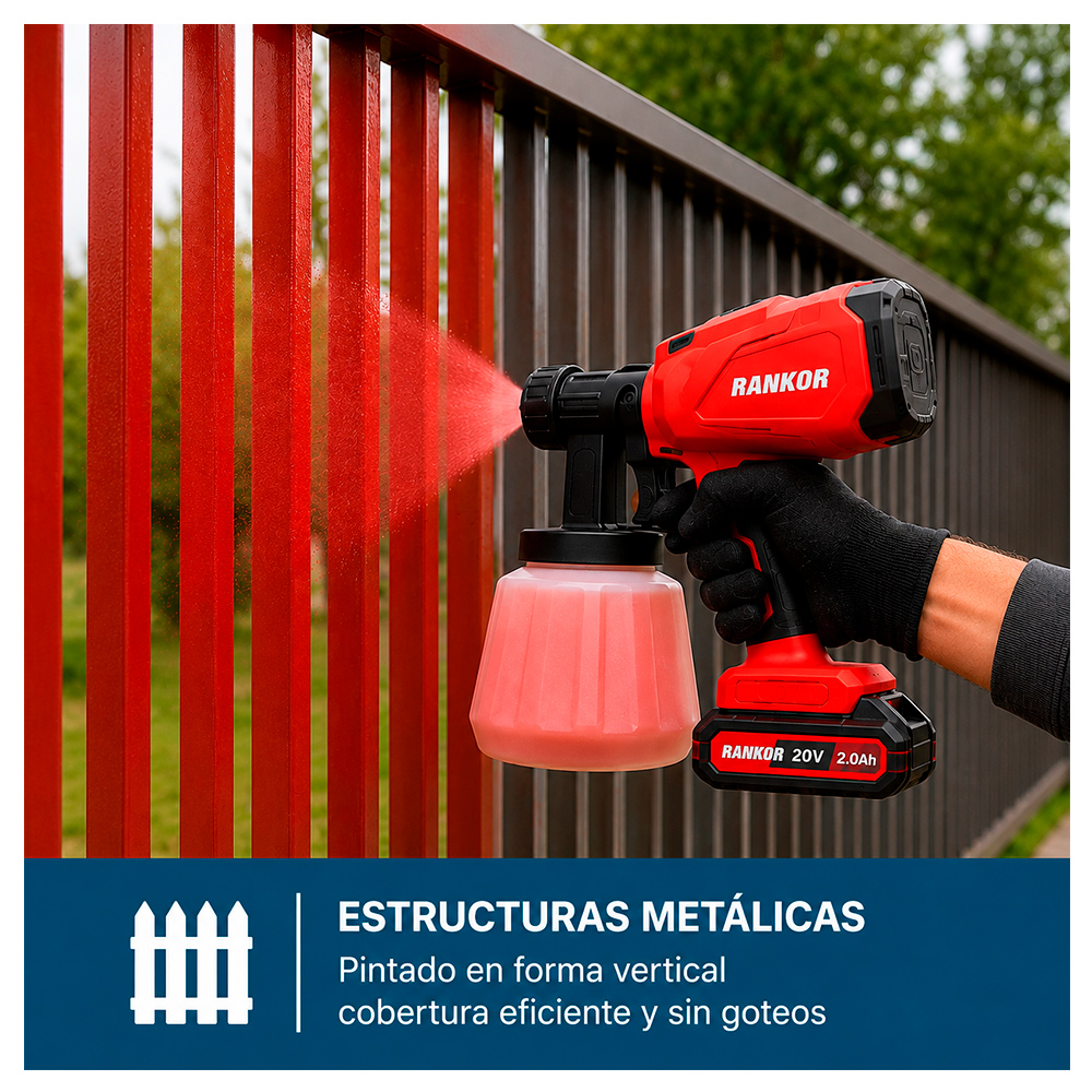 PISTOLA PINTAR PULVERIZADORA INALAMBRICA RANKOR RLSG2001 20V 1200ML 1BAT X 2AH - 8