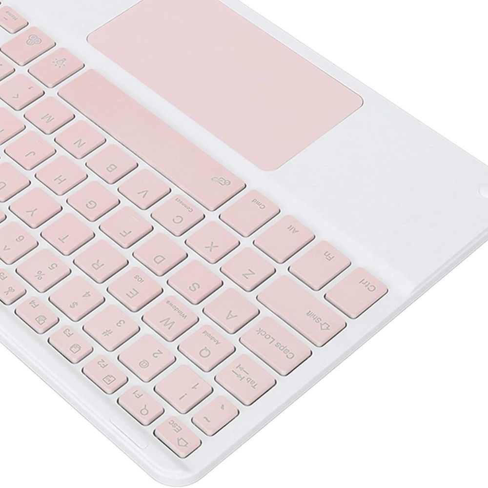 TECLADO TOUCHPAD BLUETOOTH ULTRA SLIM - BLANCO CON ROSADO - 2