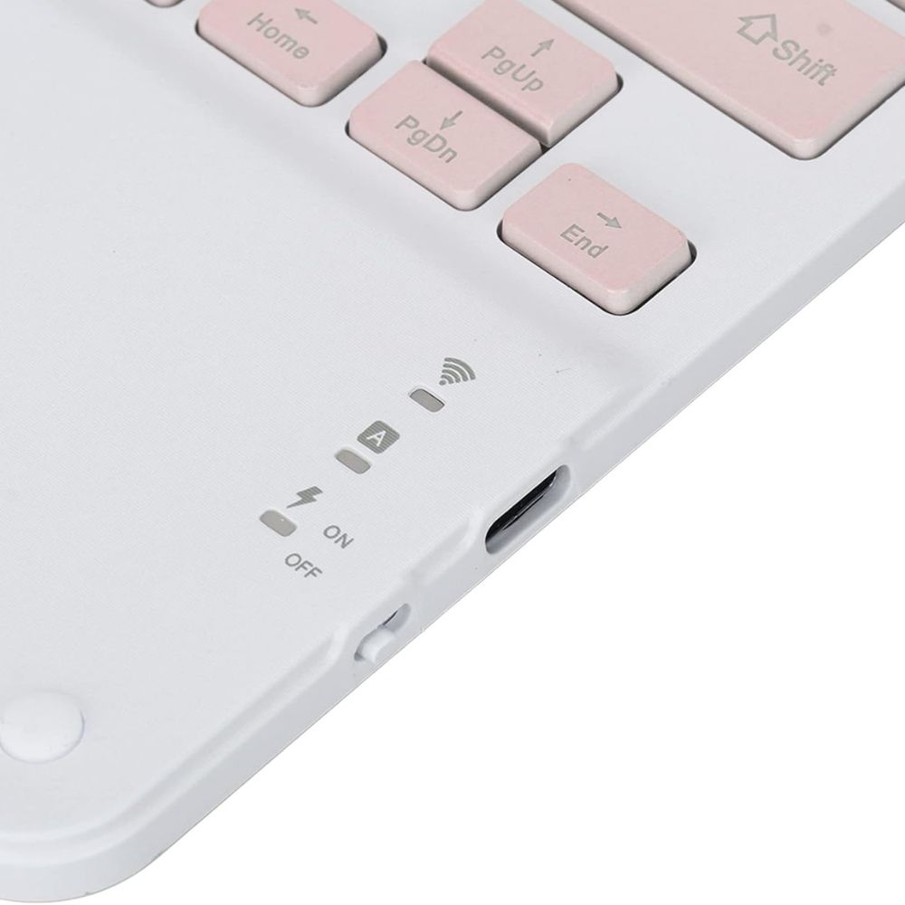 TECLADO TOUCHPAD BLUETOOTH ULTRA SLIM - BLANCO CON ROSADO - 4