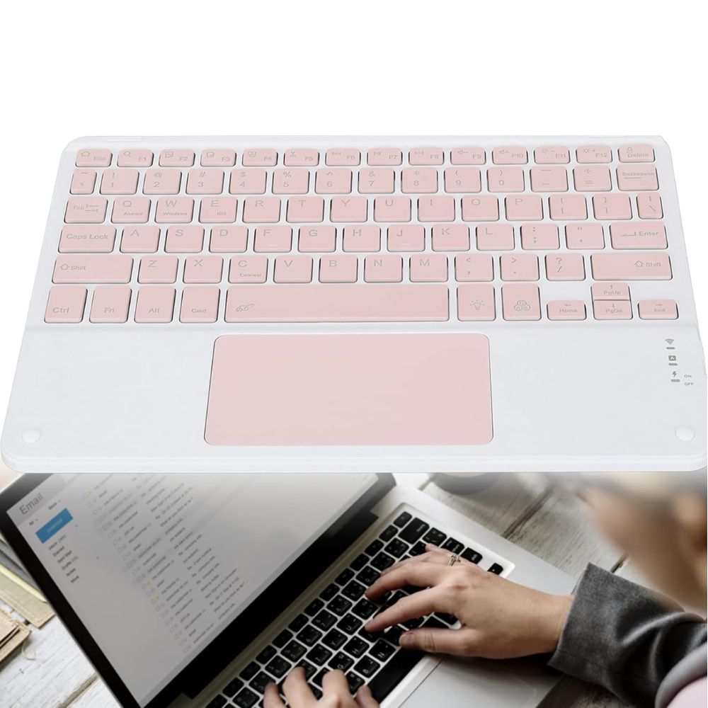 TECLADO TOUCHPAD BLUETOOTH ULTRA SLIM - BLANCO CON ROSADO - 6