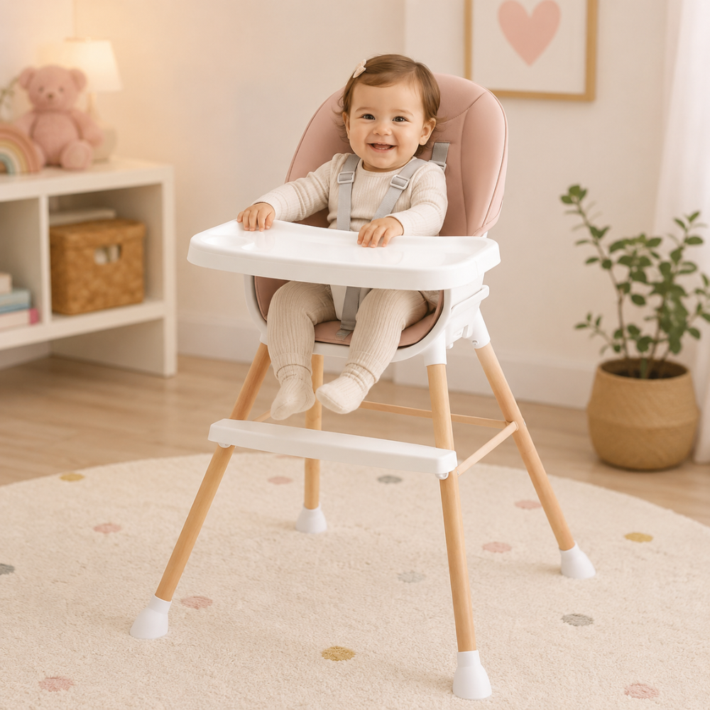 SILLA COMER BABYKISS 5 EN 1 MULTIFUNCION DE LUJO ROSADO - 5