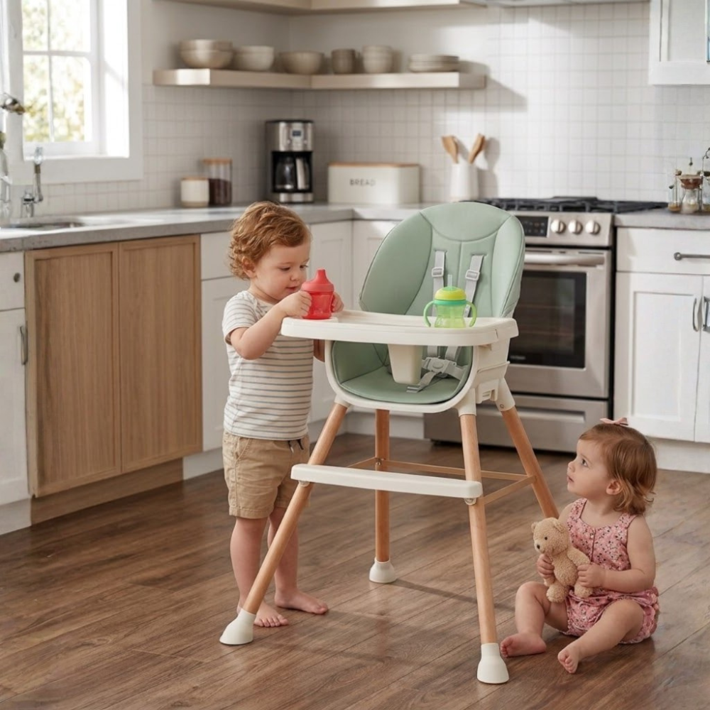 SILLA COMER BABYKISS 5 EN 1 MULTIFUNCION DE LUJO VERDE PARA BEBES - 1