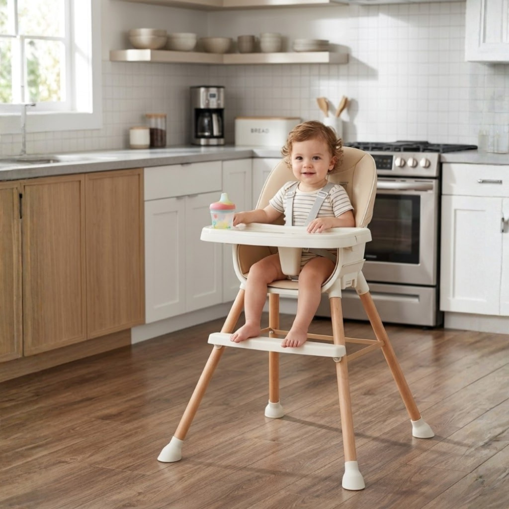 SILLA COMER BABYKISS 5 EN 1 MULTIFUNCION DE LUJO CREMA PARA BEBES - 1