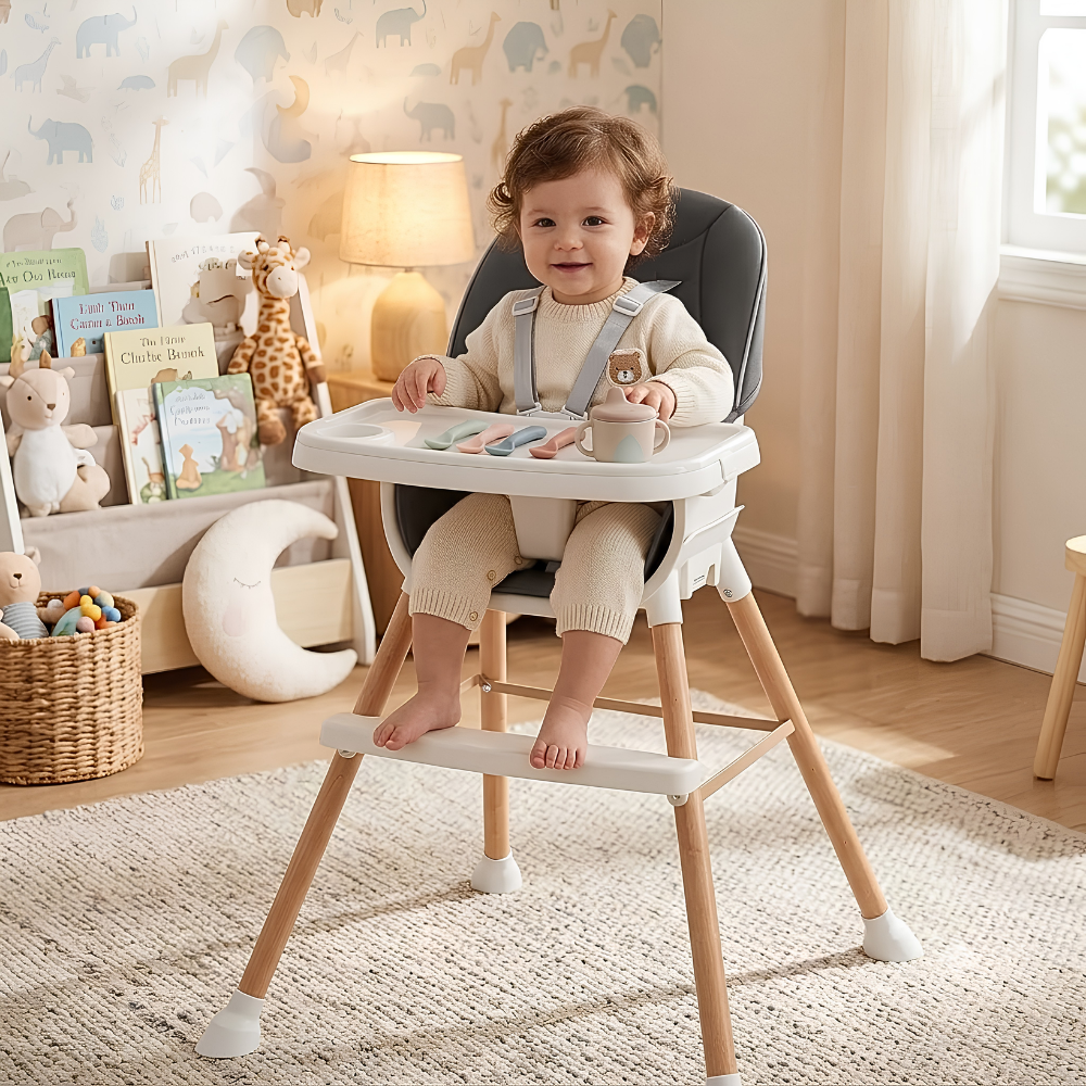 SILLA COMER BABYKISS 5 EN 1 MULTIFUNCION DE LUJO NEGRO PARA BEBES - 1