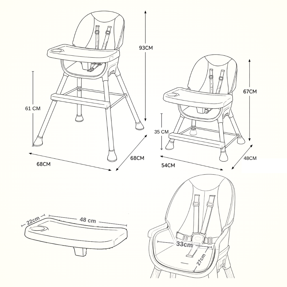 SILLA COMER BABYKISS 5 EN 1 MULTIFUNCION DE LUJO NEGRO PARA BEBES - 2