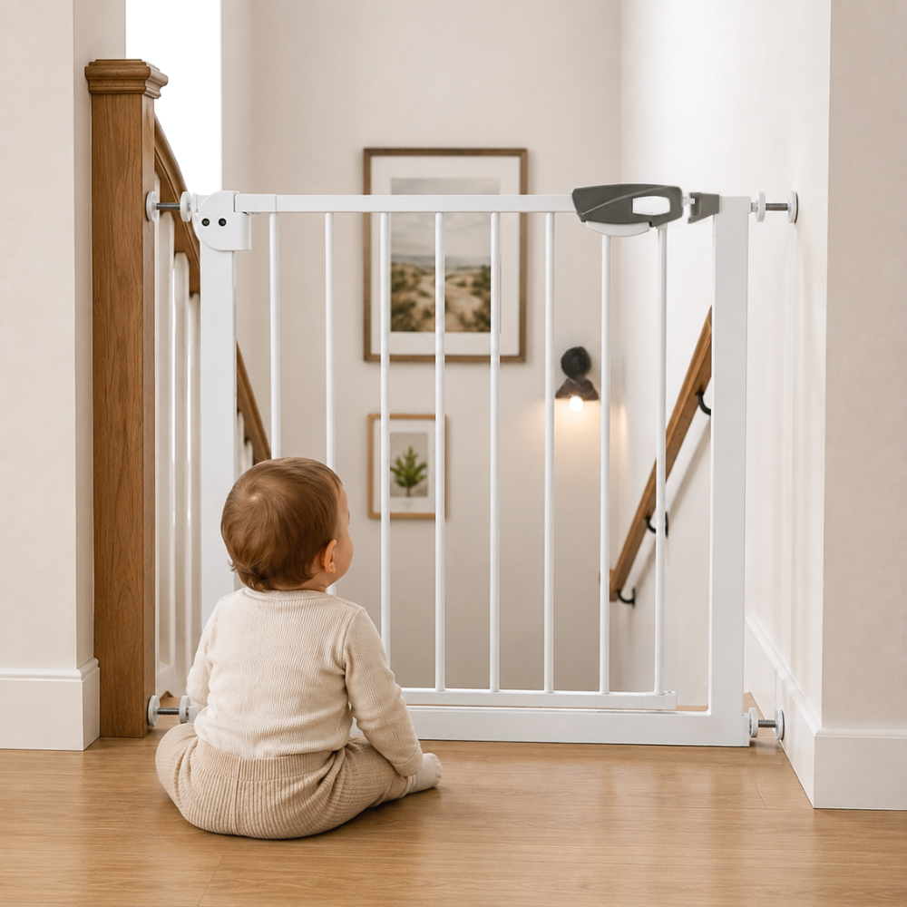 REJA SEGURIDAD BABYKISS BLANCO PARA BEBES Y MASCOTAS 71-77CM DE ANCHO - 3