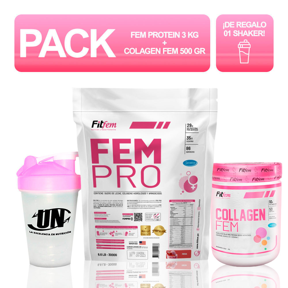 PACK FITFEM FEM PRO 3KG CHOCOLATE + COLAGEN FEM 500GR FRUTPUNCH - 1