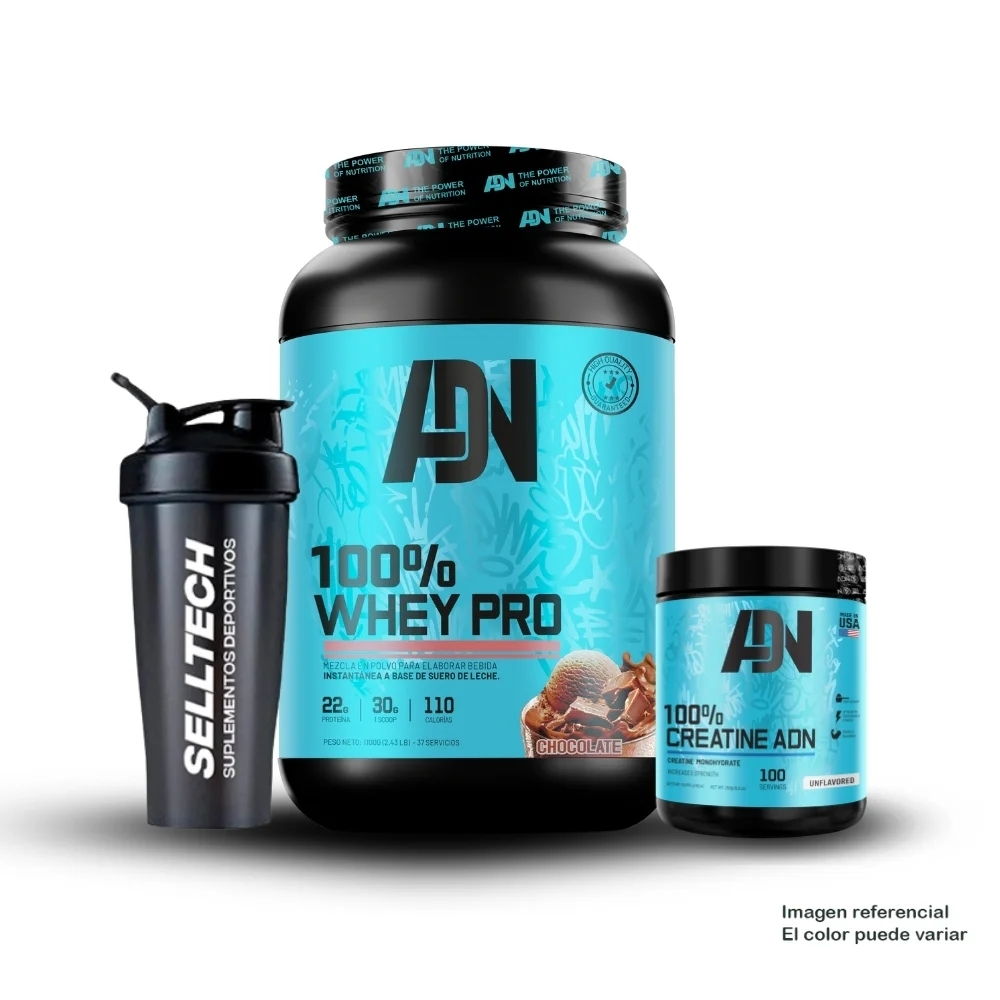 PACK ADN 100 WHEY PRO 1.1KG CHOCOLATE+CREATINA 250GR - 1