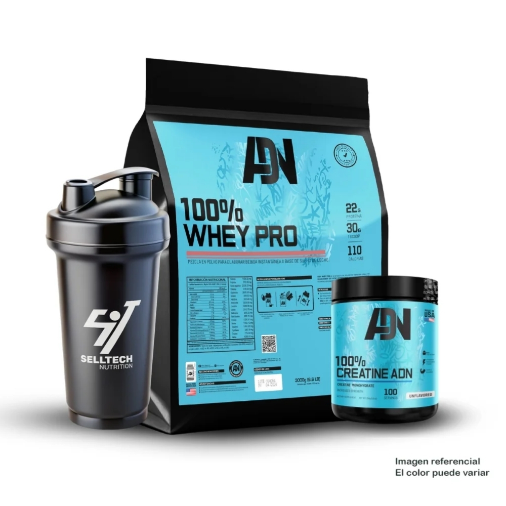PACK ADN 100 WHEY PRO 3KG CHOCOLATE+CREATINA 250GR - 1