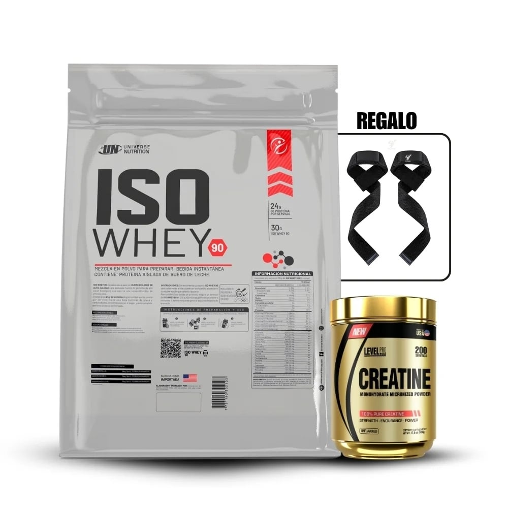 ISO WHEY 90 5 KG VAINILLA+CREATINA LEVEL PRO 250GRSTRAPS - 1