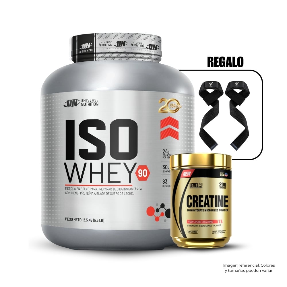 ISO WHEY 90 5.5LB CHOCOLATE+CREATINA LEVEL PRO 250GRSTRAPS - 1
