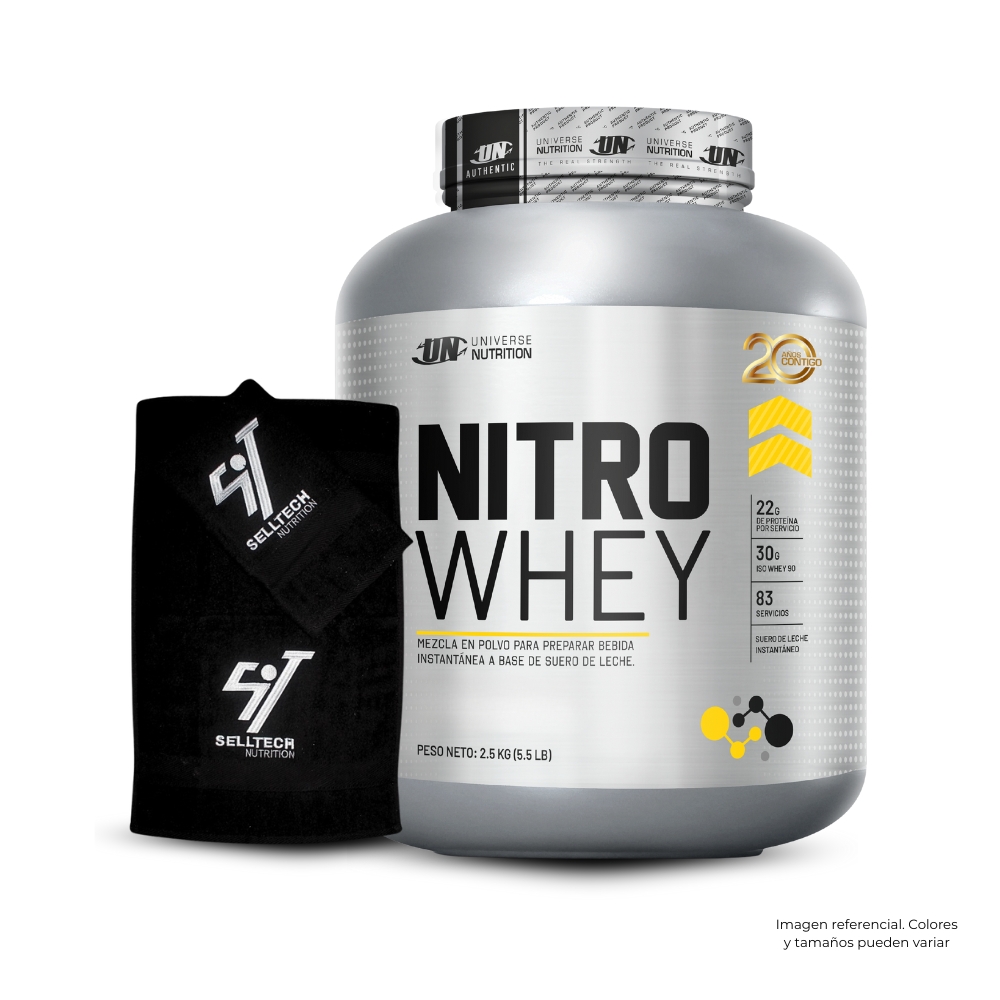 PROTEÍNA UNIVERSE NUTRITION NITRO WHEY 5.5LB CHOCOLATE+TOALLA - 1