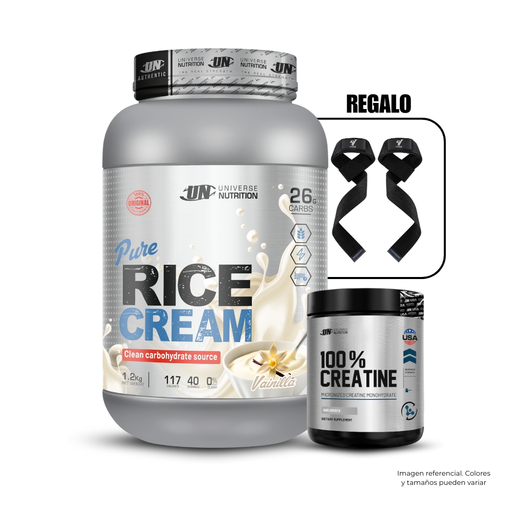 CREMA DE ARROZ 1.2 KG VAINILLA+CREATINA UN 250GR+STRAPS - 1