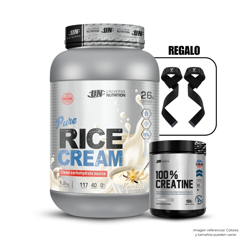 CREMA DE ARROZ 1.2 KG VAINILLA+CREATINA UN 150GR+STRAPS - 1