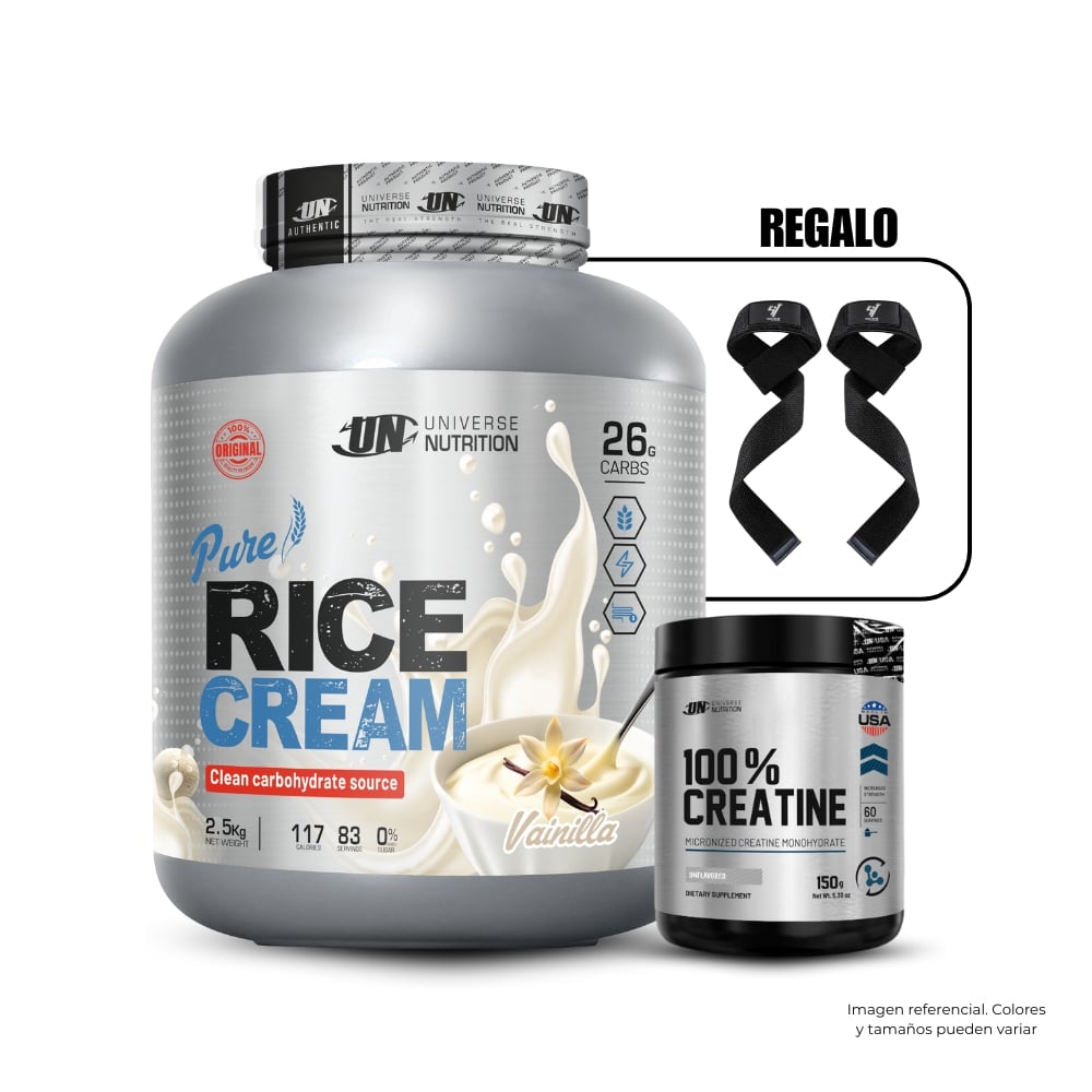 CREMA DE ARROZ 2.5 KG VAINILLA+CREATINA UN 150GR+STRAPS - 1