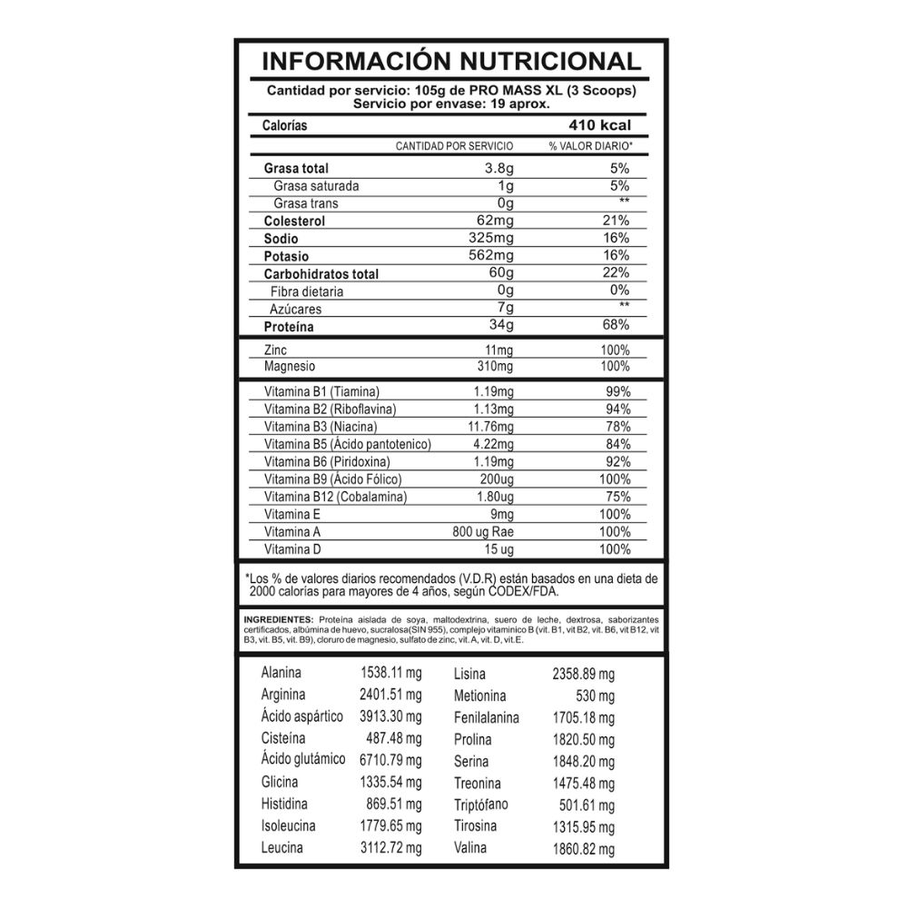 PROTEÍNA PRO MASS XL 3KG VAINILLA - 2