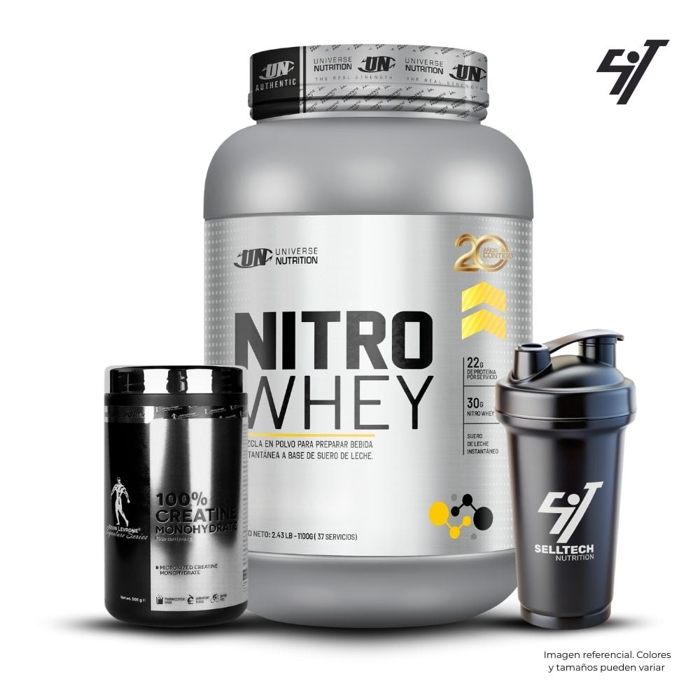 NITRO WHEY 1.2KG CHOCOLATE+CREATINA KEVIN LEVRONE 500GR+SHAKER - 1