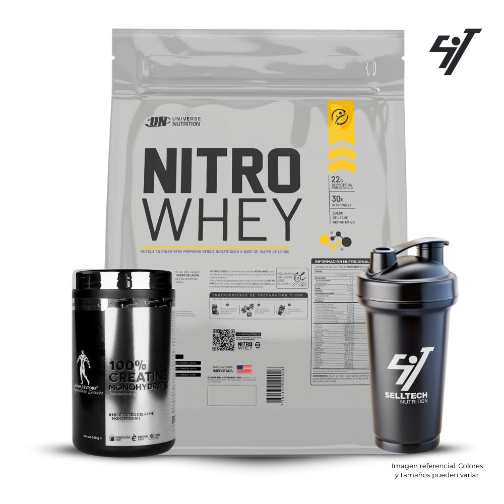 NITRO WHEY 5KG CHOCOLATE+CREATINA KEVIN LEVRONE 500GR+SHAKER - 1