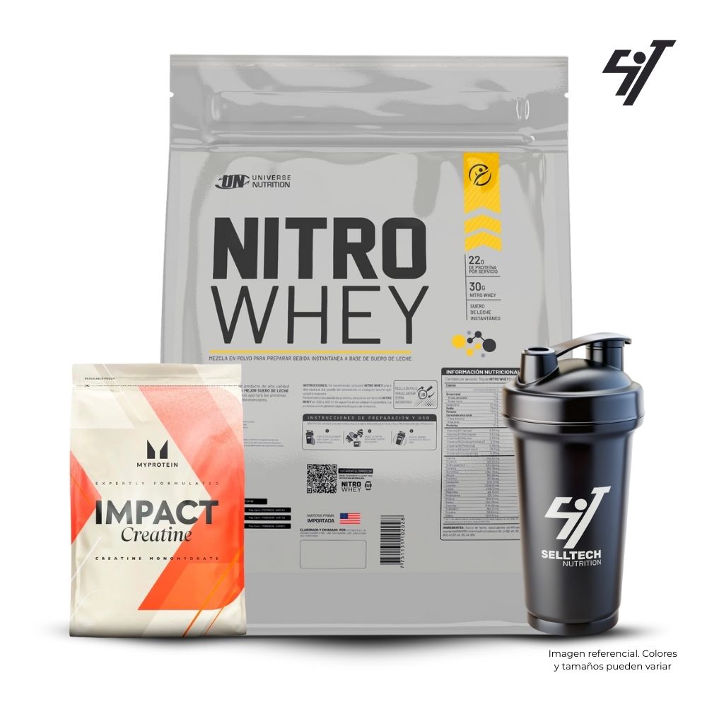 NITRO WHEY 5KG CHOCOLATE+CREATINA MYPROTEIN 250GR+SHAKER - 1