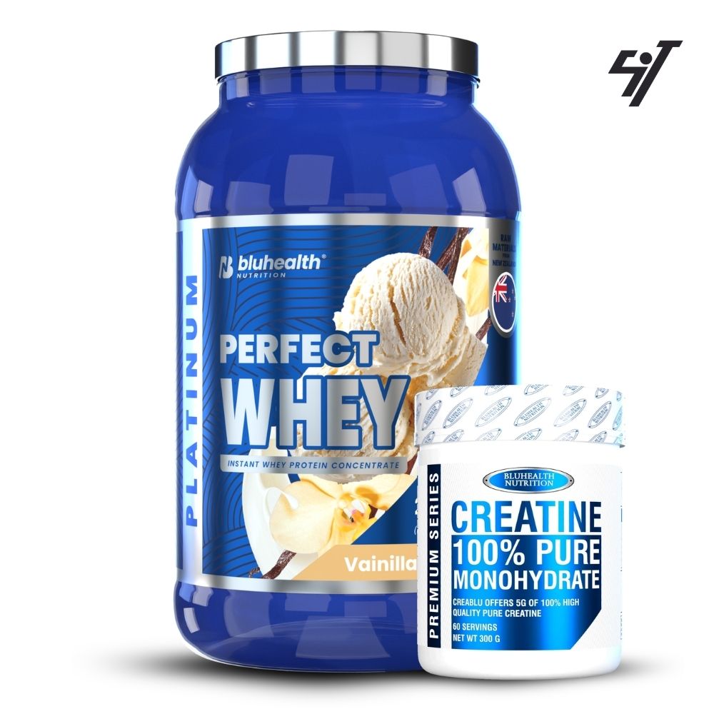 PERFECT WHEY PLATINUM 2LB VAINILLA+CREATINA BLUHEALTH 300GR - 1