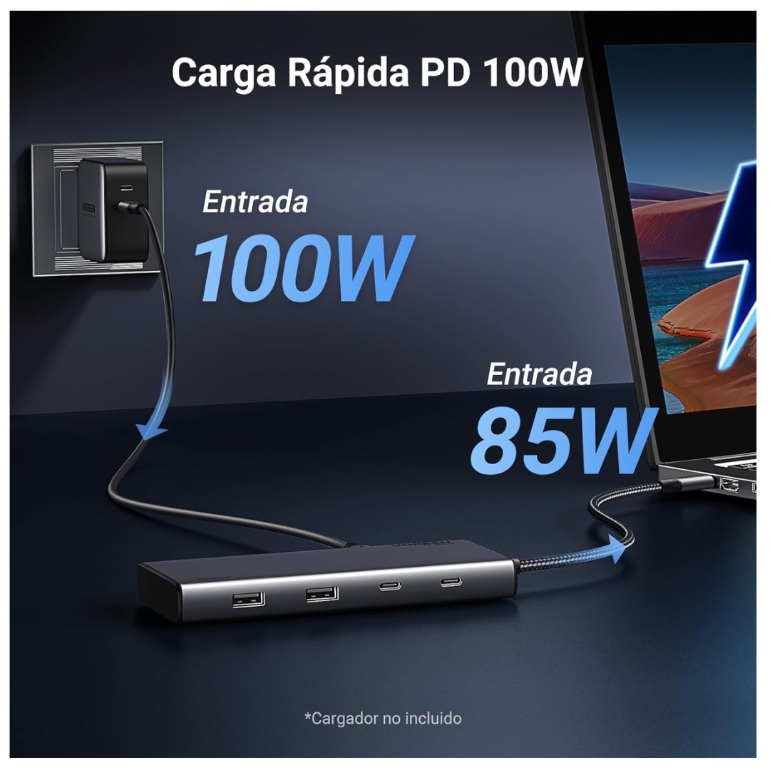 ADAPTADOR UGREEN HUB REVODOK 8 EN 1 HDMI DP 4K 60HZ USB TIPO-C - 6
