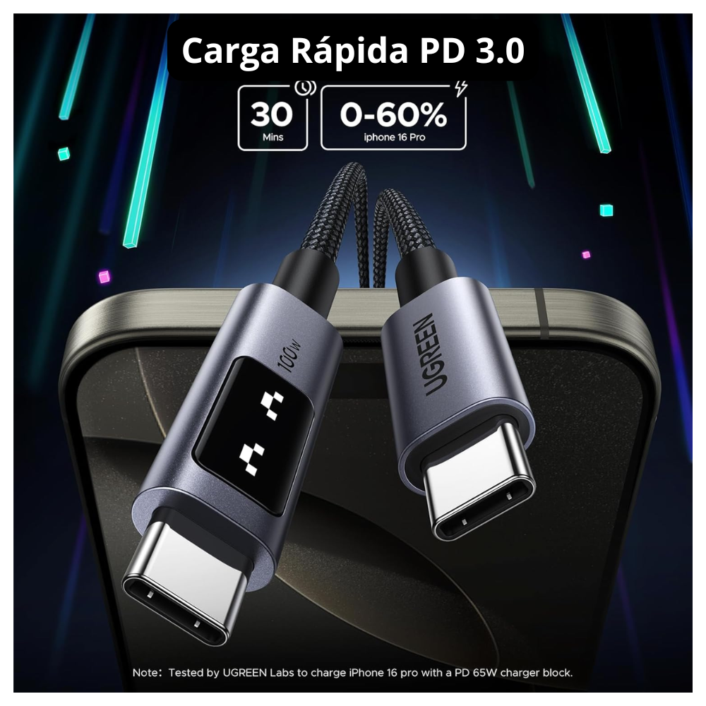 CABLE CARGADOR CARGA RAPIDA 100W USB-C A USB-C UGREEN - 3