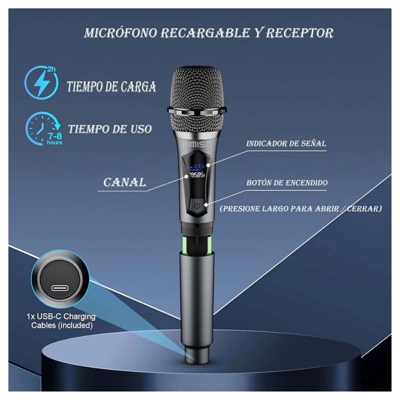 MICRÓFONO INALÁMBRICO KARAOKE DUAL 2 EN 1 RECARGABLE PARA EVENTOS KMS-902MC - 5