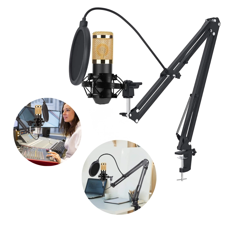 MICRÓFONO CONDENSADOR PROFESIONAL GRABACION ESTUDIO USB CON BRAZO AJUSTABLE ANTIPOP BM-800TZ-DORADO - 2