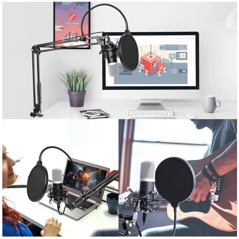 MICRÓFONO CONDENSADOR PROFESIONAL GRABACION ESTUDIO USB CON BRAZO AJUSTABLE ANTIPOP BM-800TZ-DORADO - 7