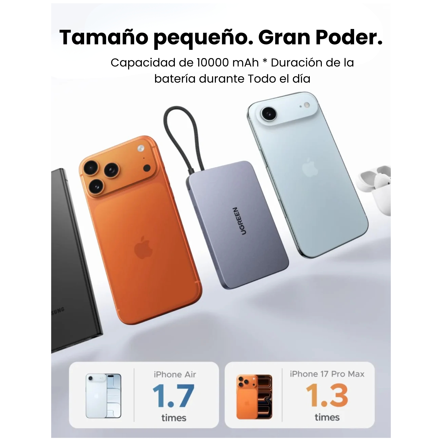 POWER BANK UGREEN 30W CARGADOR INALÁMBRICO QI2 MAGFLOW DE 15W UGREEN 75982B PARA IPHONE SAMSUNG - 3