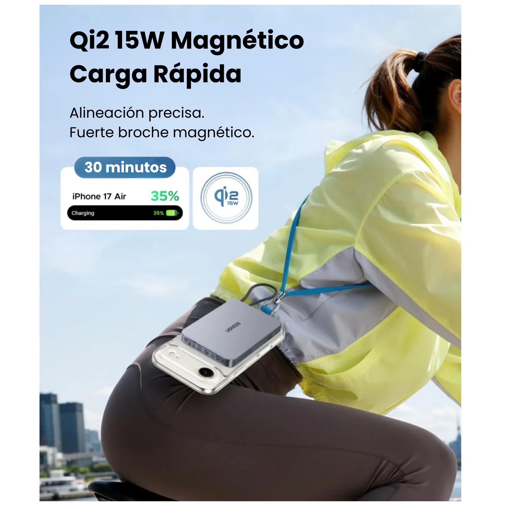 POWER BANK UGREEN 30W CARGADOR INALÁMBRICO QI2 MAGFLOW DE 15W UGREEN 75982B PARA IPHONE SAMSUNG - 6