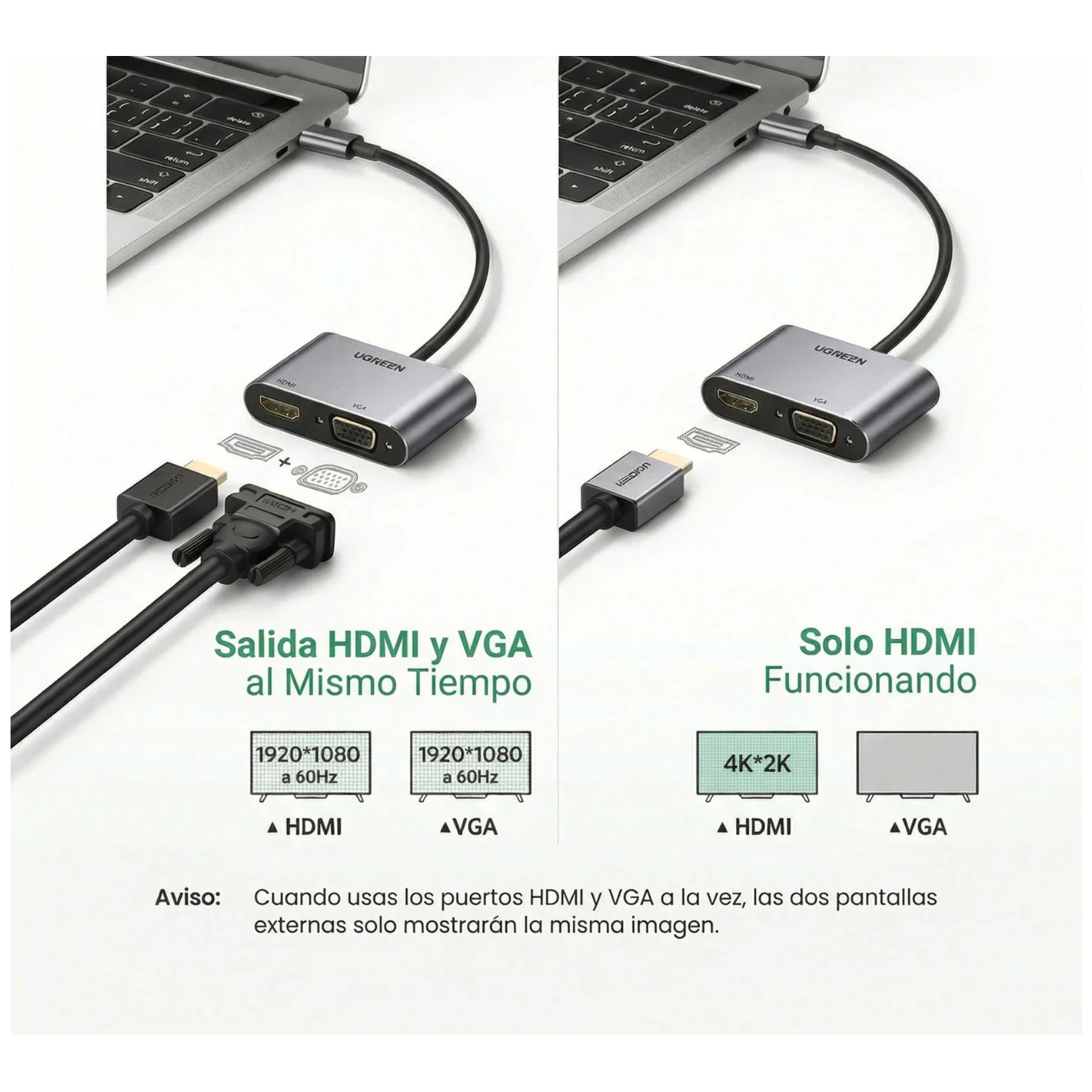 CONVERTIDOR UGREEN ADAPTADOR USB 3.0 A HDMI+VGA 1080P 60HZ PARA LAPTOP - 3