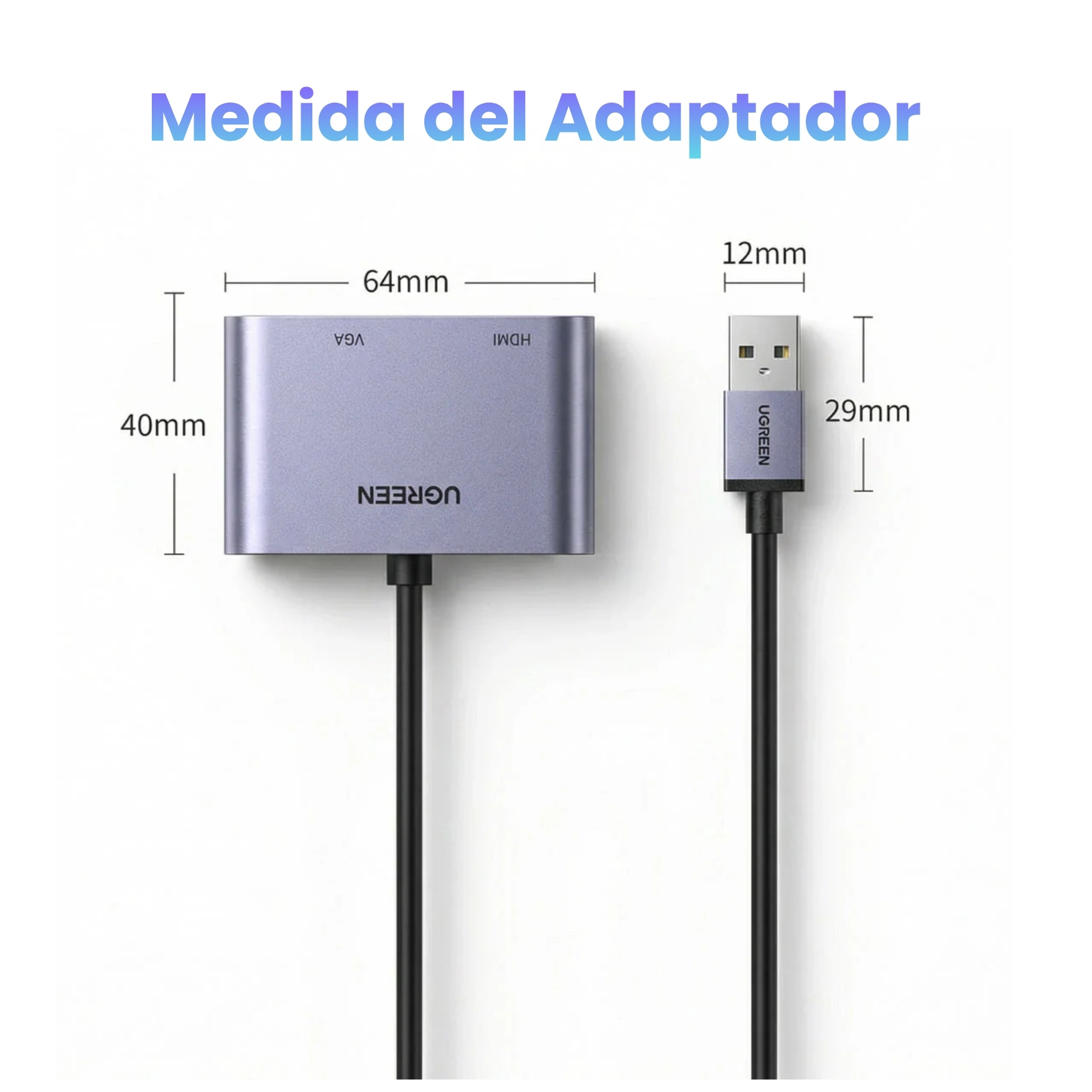 CONVERTIDOR UGREEN ADAPTADOR USB 3.0 A HDMI+VGA 1080P 60HZ PARA LAPTOP - 5