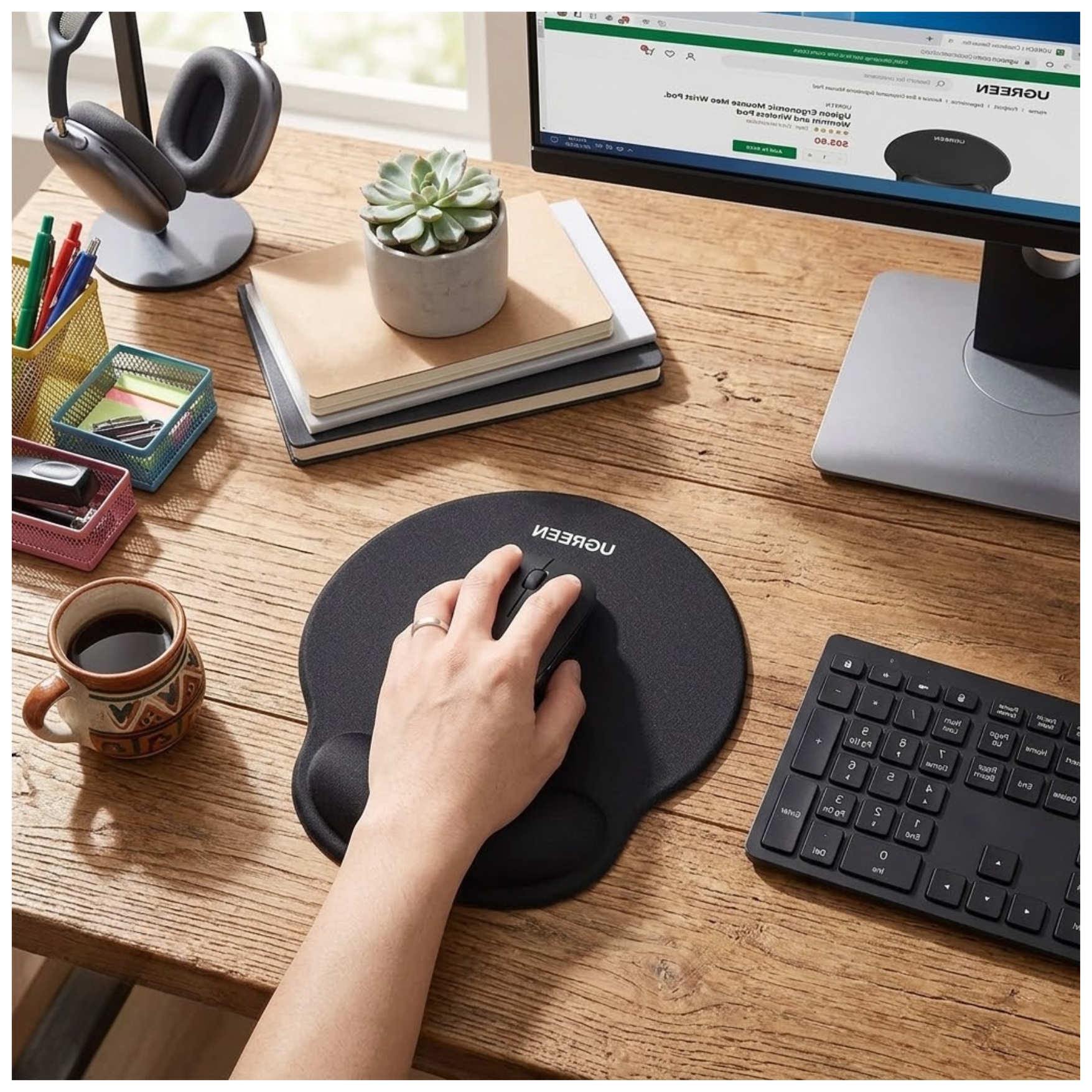 MOUSE PAD UGREEN CON SOPORTE GEL ERGONÓMICO Y ANTIDESLIZANTE CALIDAD PREMIUN LP668 25245 NEGRO - 7