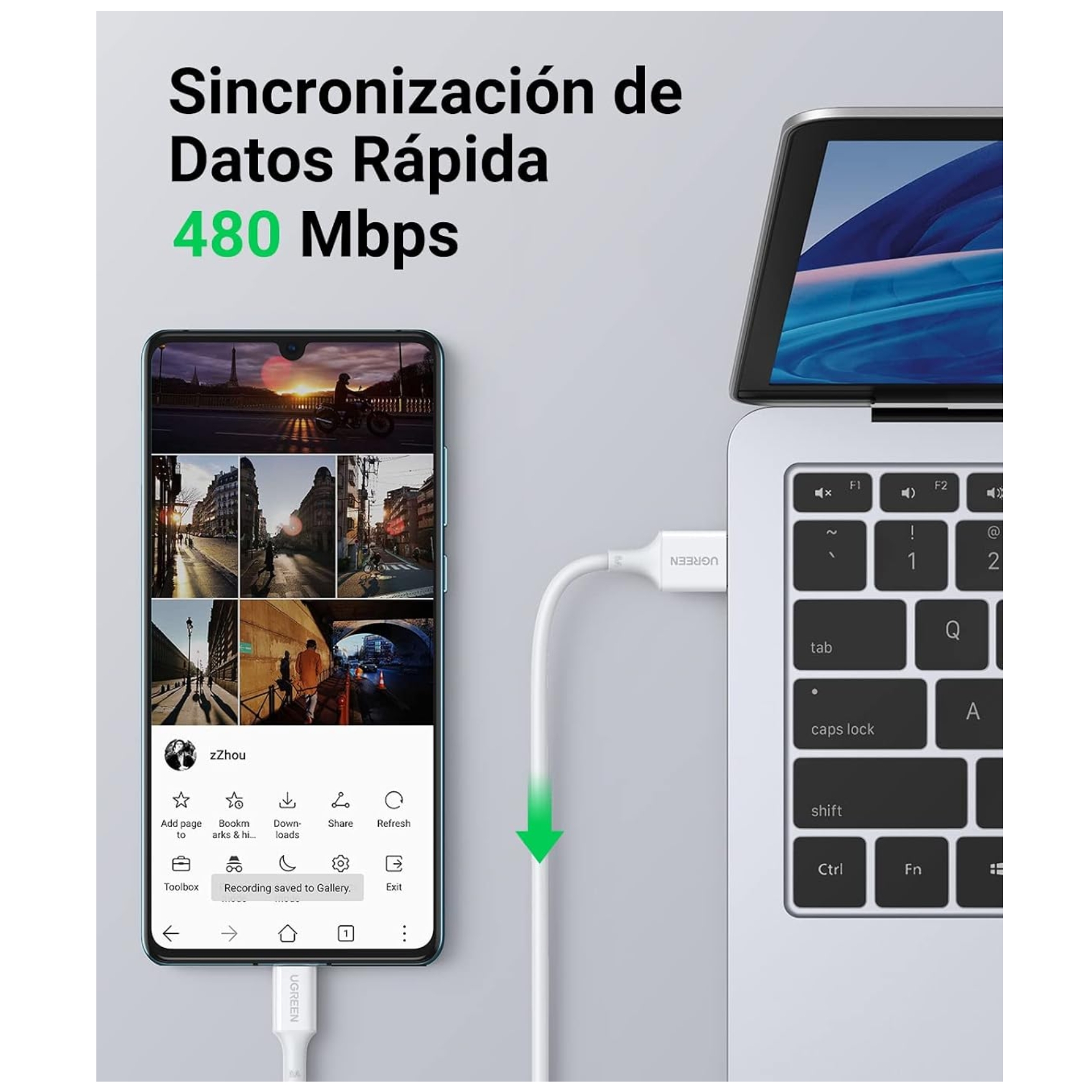 CABLE UGREEN USB A TYPE C 3A CABLE CARGA RÁPIDA 1 METRO - 5