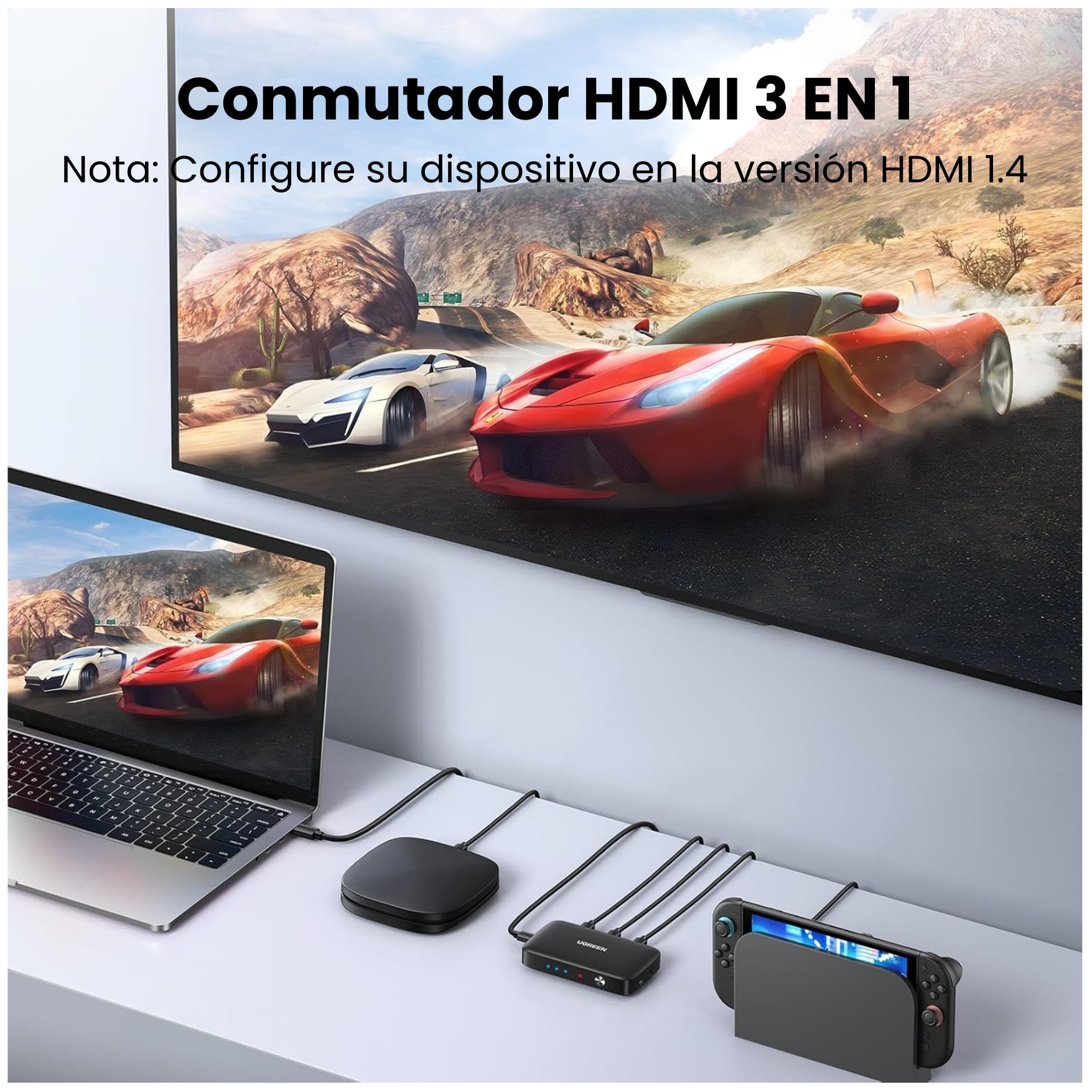 CONMUTADOR SWITCH HDMI UGREEN 3 EN 1 4K 30HZ CON CONTROL REMOTO  COMPATIBLE CON PS4 PS5 SWITCH - 2