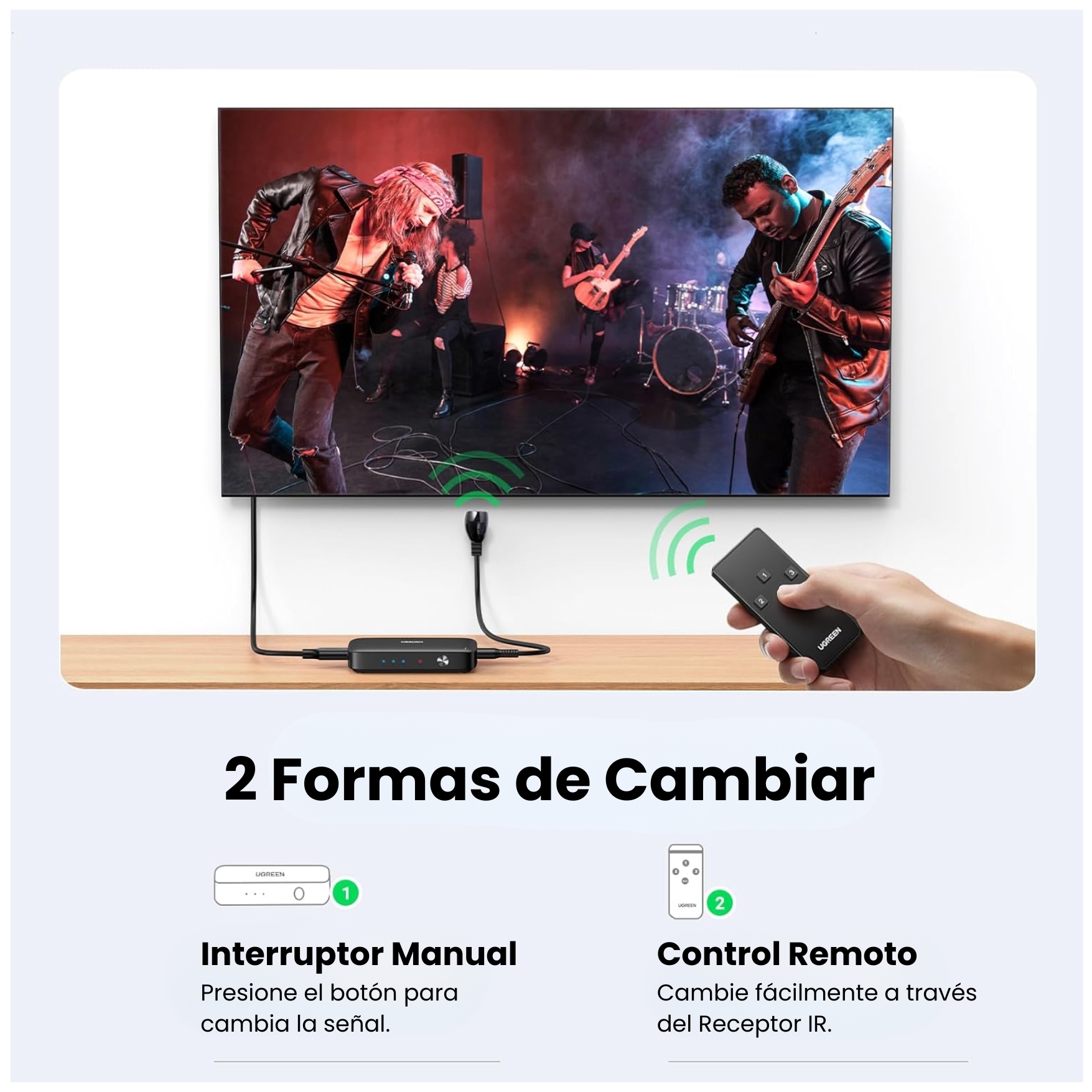 CONMUTADOR SWITCH HDMI UGREEN 3 EN 1 4K 30HZ CON CONTROL REMOTO  COMPATIBLE CON PS4 PS5 SWITCH - 3