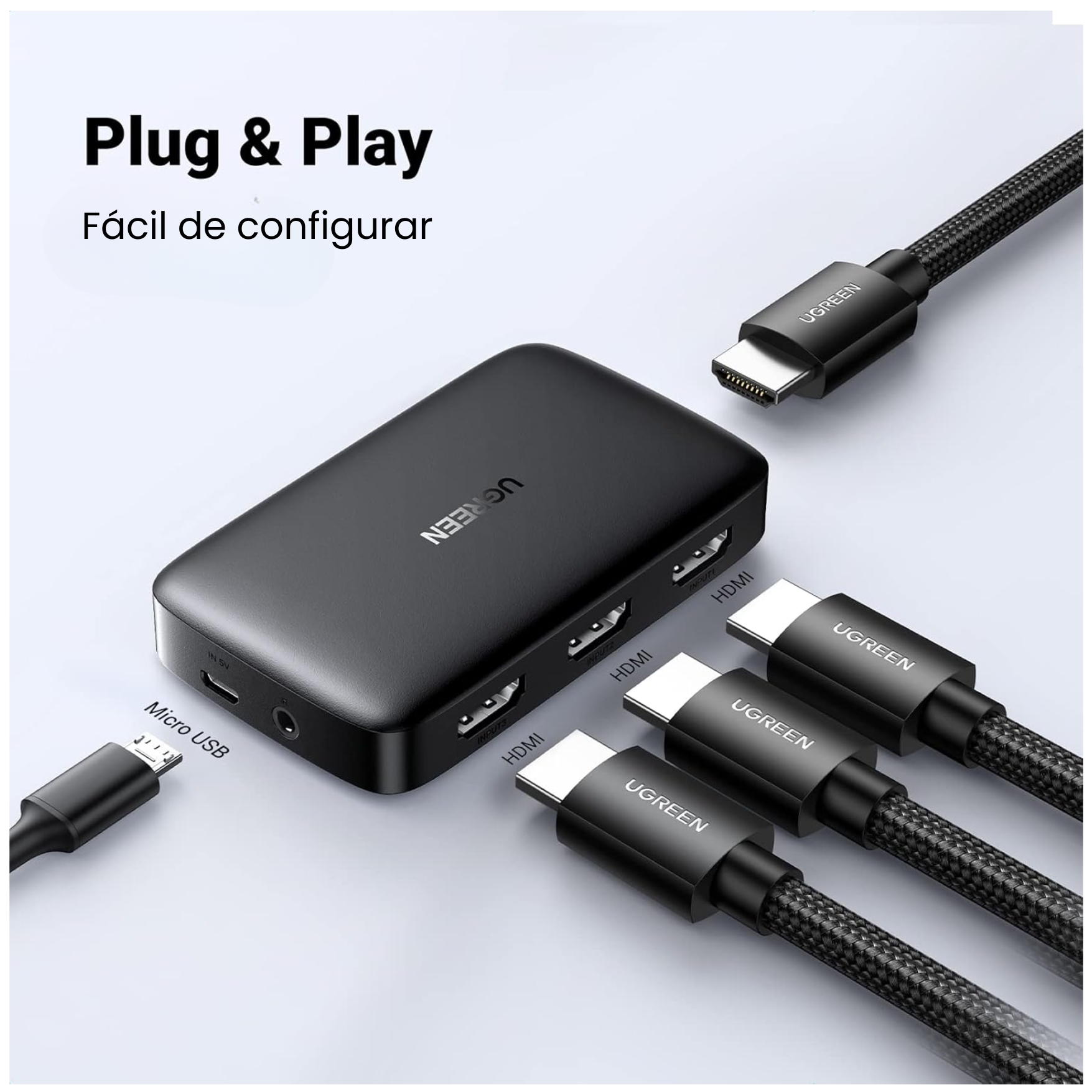 CONMUTADOR SWITCH HDMI UGREEN 3 EN 1 4K 30HZ CON CONTROL REMOTO  COMPATIBLE CON PS4 PS5 SWITCH - 7