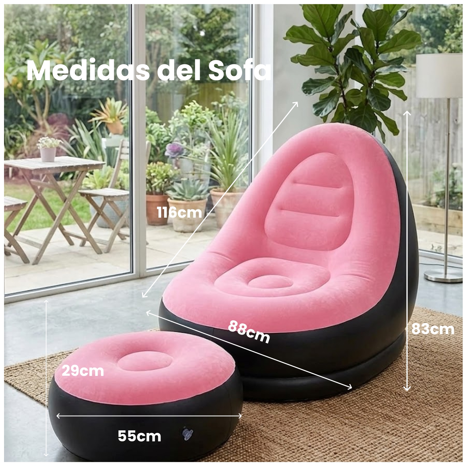 SOFA PUFF MUEBLE INFLABLE CON REPOSA PIES COMODO PARA HOGAR JARDIN BALCON Y OFICINA - 2