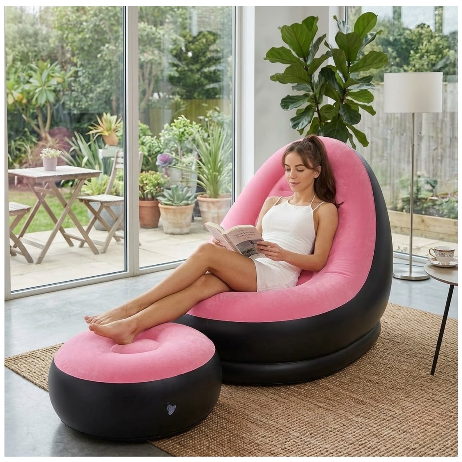 SOFA PUFF MUEBLE INFLABLE CON REPOSA PIES COMODO PARA HOGAR JARDIN BALCON Y OFICINA - 3