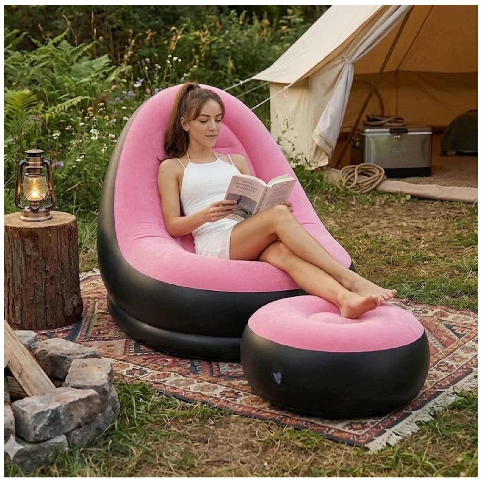 SOFA PUFF MUEBLE INFLABLE CON REPOSA PIES COMODO PARA HOGAR JARDIN BALCON Y OFICINA - 4