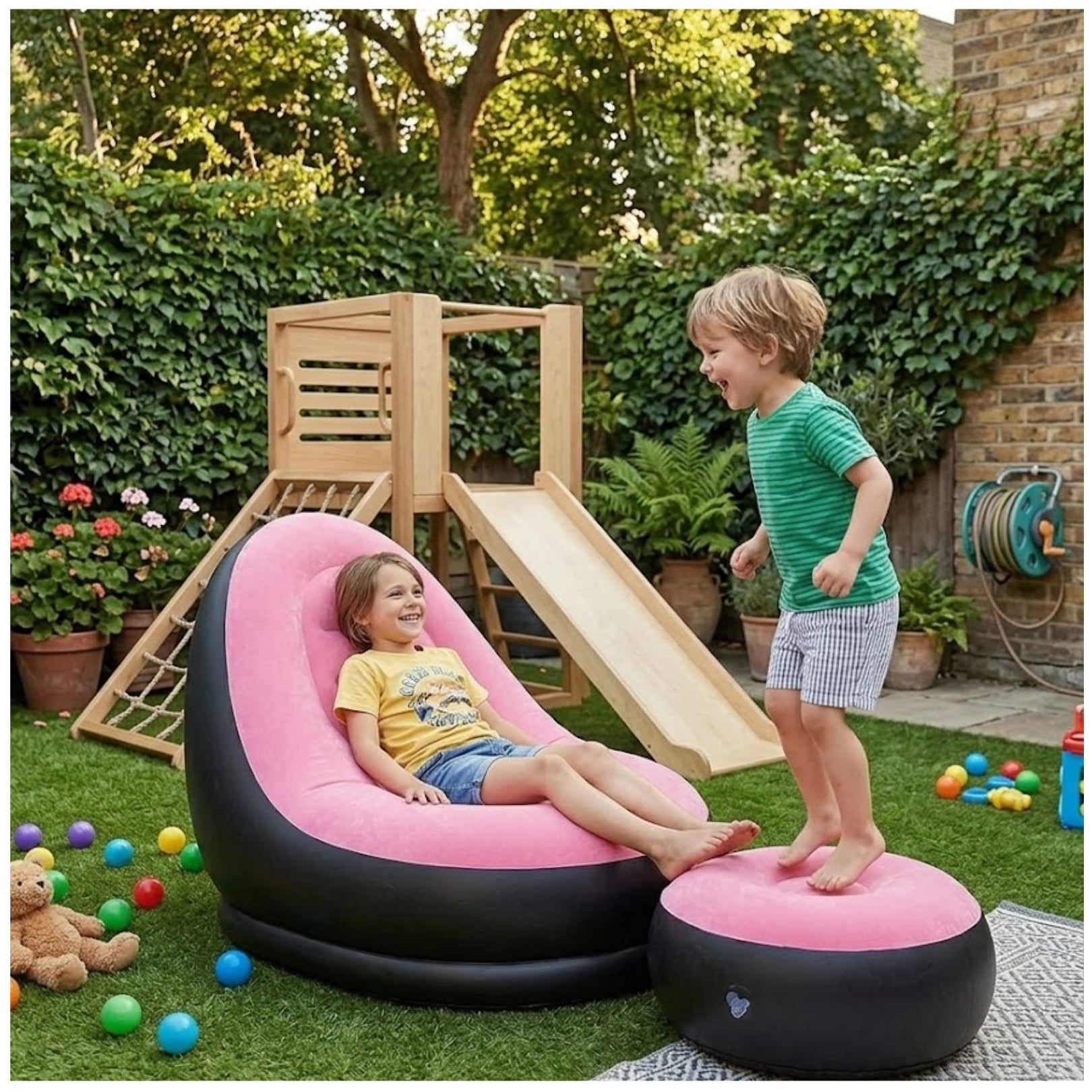 SOFA PUFF MUEBLE INFLABLE CON REPOSA PIES COMODO PARA HOGAR JARDIN BALCON Y OFICINA - 5