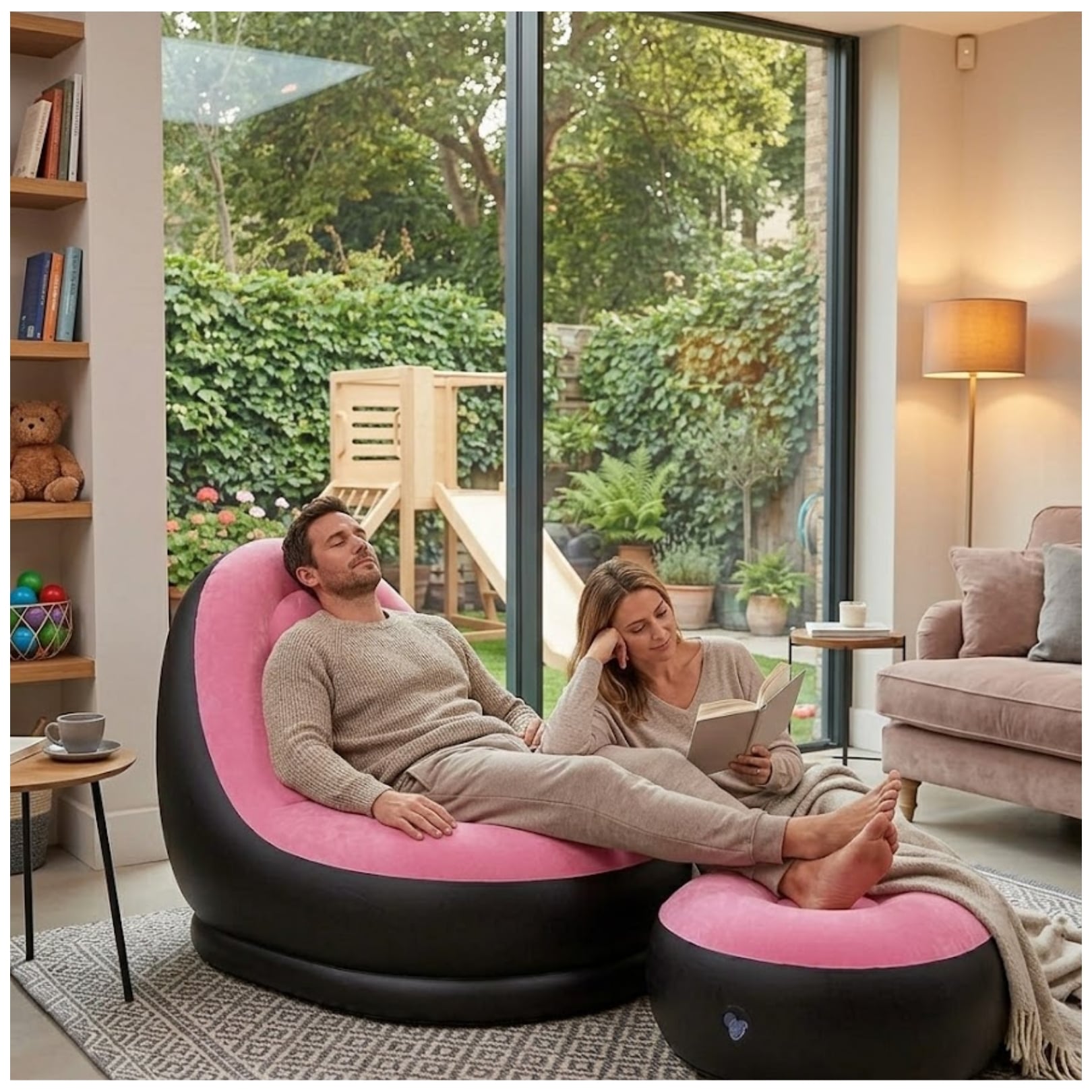 SOFA PUFF MUEBLE INFLABLE CON REPOSA PIES COMODO PARA HOGAR JARDIN BALCON Y OFICINA - 6