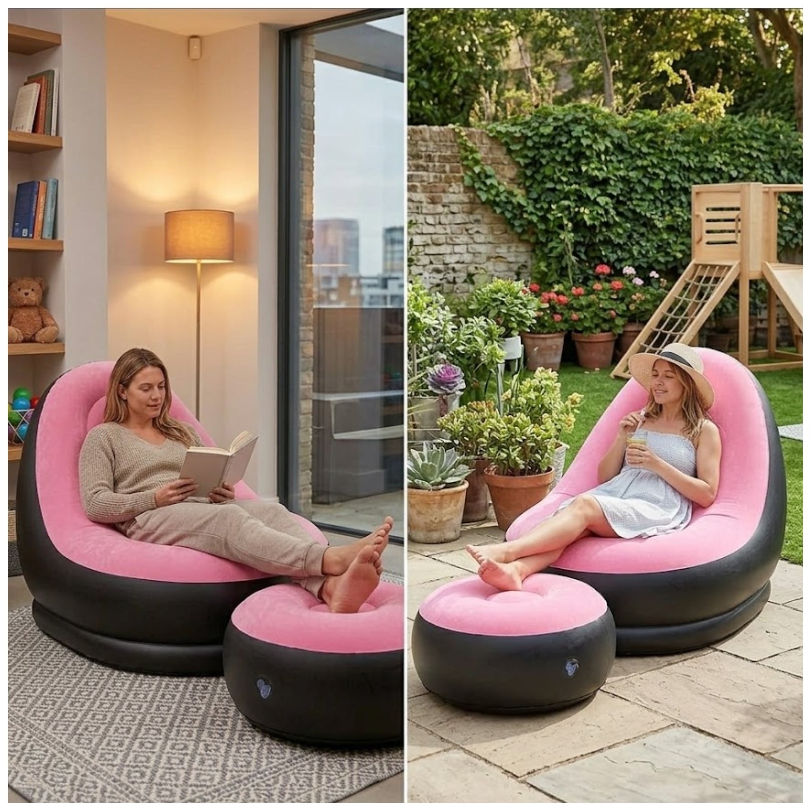 SOFA PUFF MUEBLE INFLABLE CON REPOSA PIES COMODO PARA HOGAR JARDIN BALCON Y OFICINA - 7