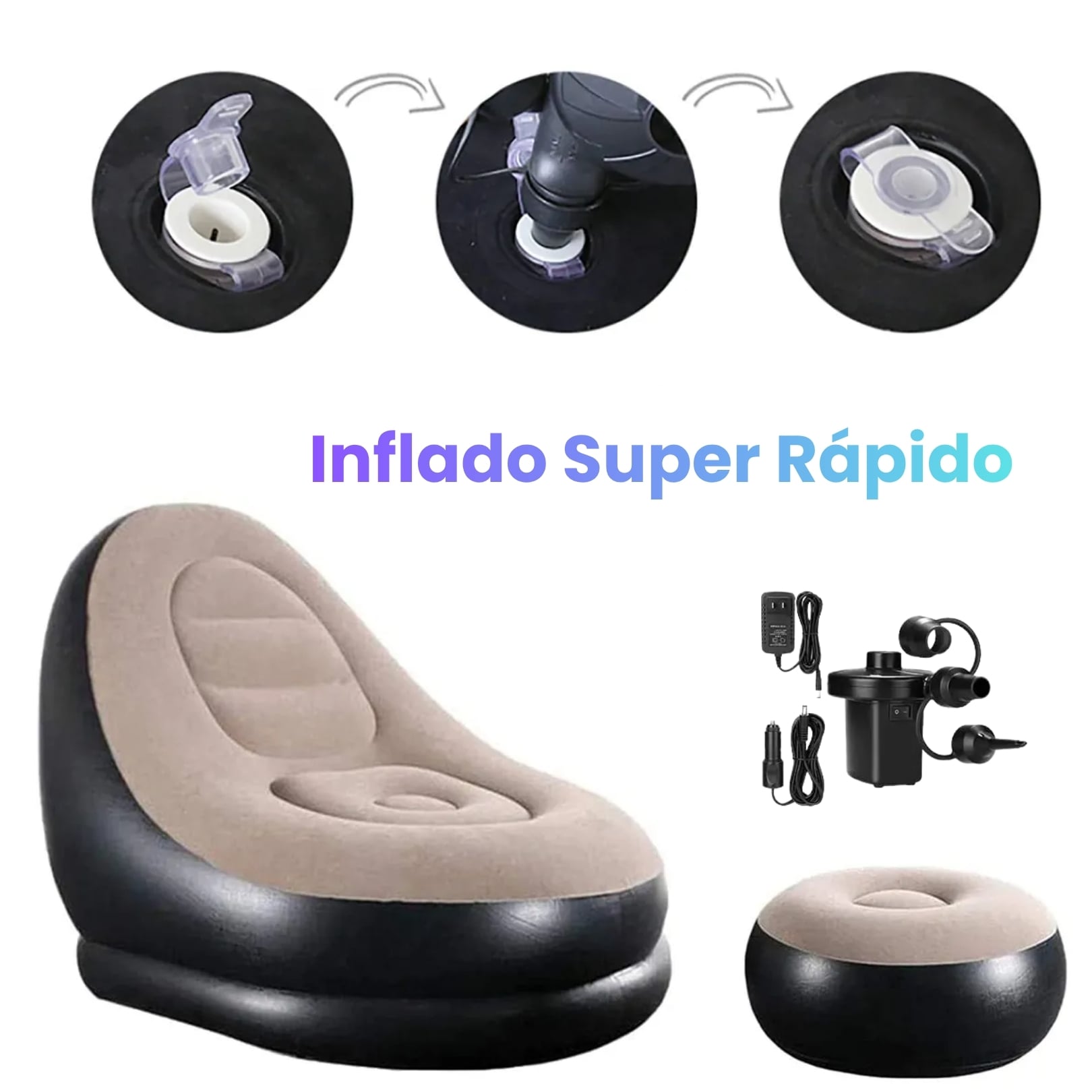 SOFA PUFF MUEBLE INFLABLE CON REPOSA PIES COMODO PARA HOGAR JARDIN BALCON Y OFICINA - 2