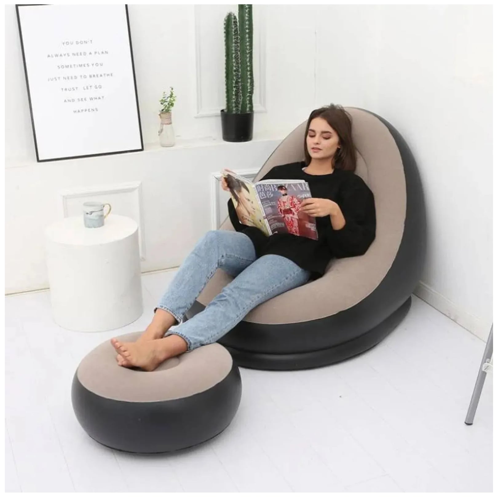 SOFA PUFF MUEBLE INFLABLE CON REPOSA PIES COMODO PARA HOGAR JARDIN BALCON Y OFICINA - 5