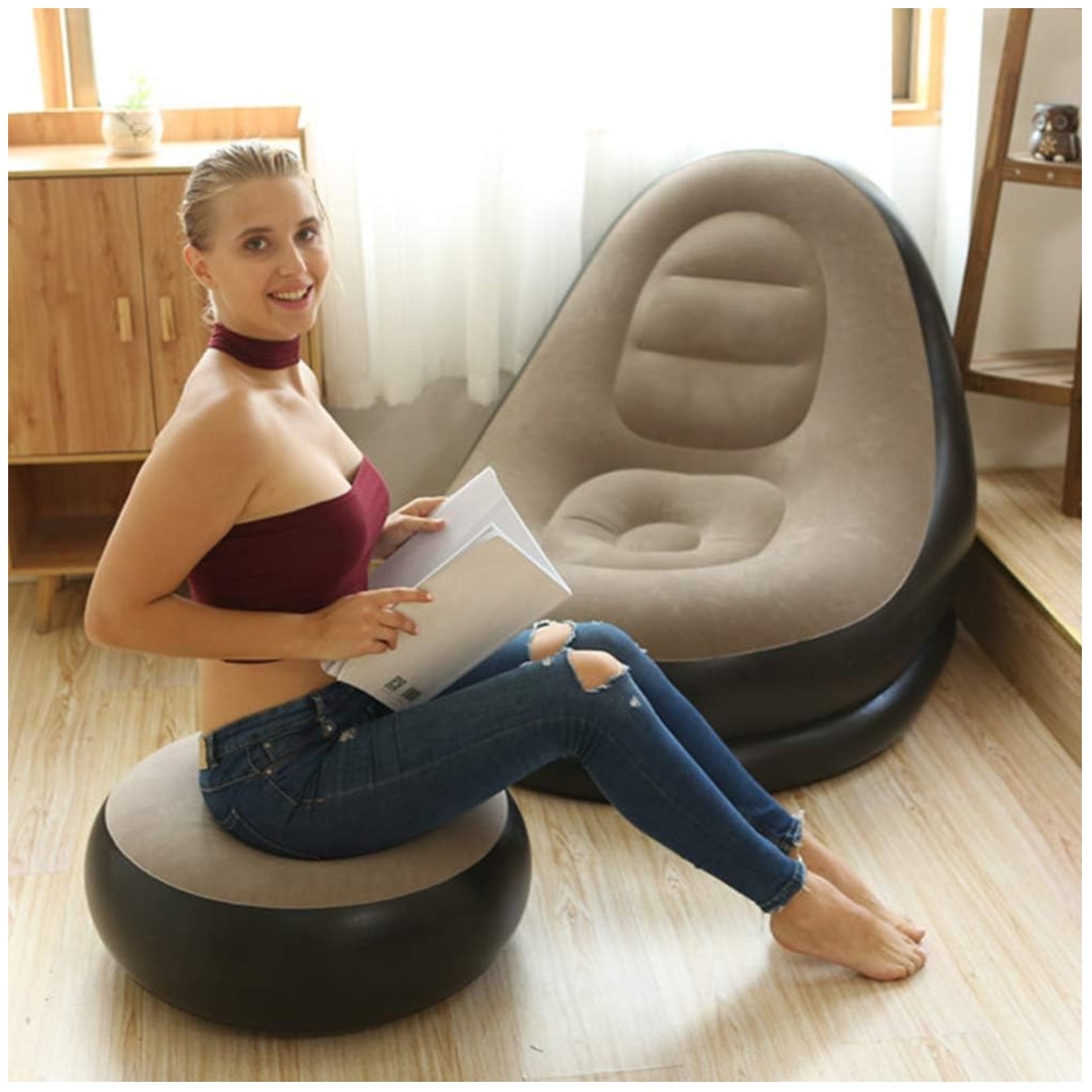 SOFA PUFF MUEBLE INFLABLE CON REPOSA PIES COMODO PARA HOGAR JARDIN BALCON Y OFICINA - 6