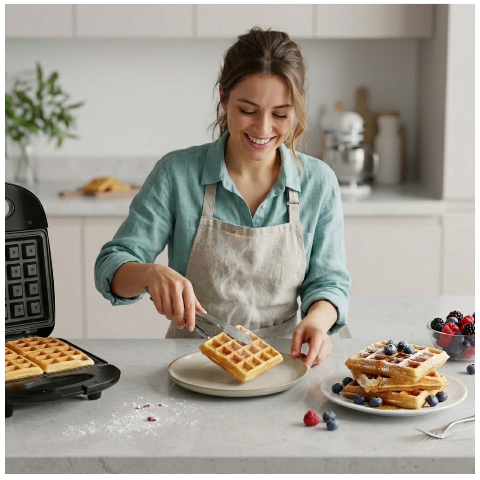 WAFFLERA ELÉCTRICA ANTIADHERENTE 1000W MAQUINA WAFLERA DESAYUNOS JAMAKY - 5