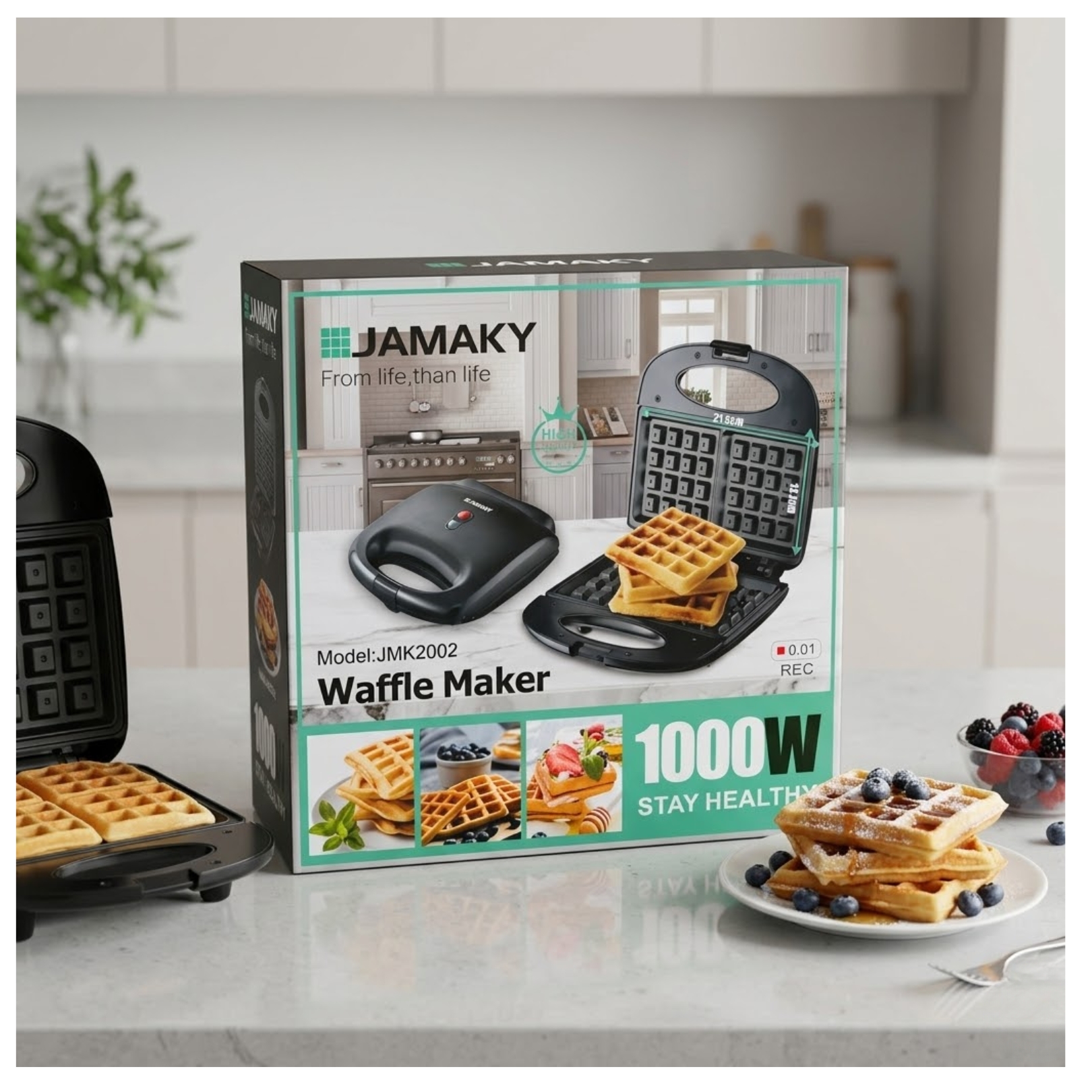 WAFFLERA ELÉCTRICA ANTIADHERENTE 1000W MAQUINA WAFLERA DESAYUNOS JAMAKY - 7
